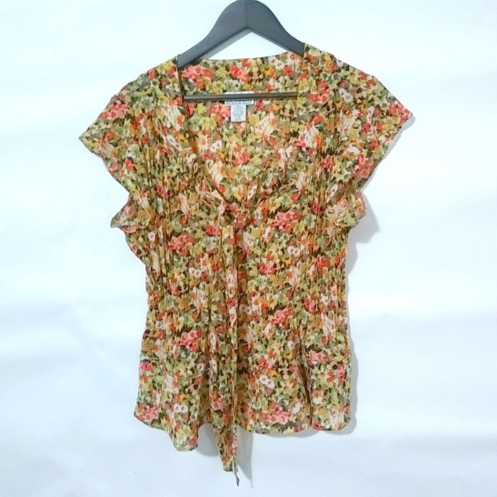 Bethany L All Over Floral Orange Feminine Top